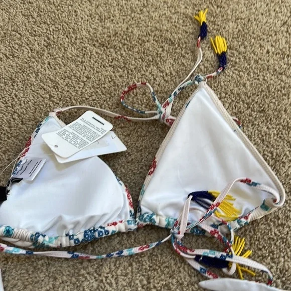 NWT! HEMANT & NANDITA printed size L off white Ananda two piece halter swim suit